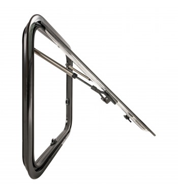 PROFILED WINDOW FOR CAMPERVAN WITH MOSQUITO NET AND ROLLER SHUTTER, OMEGA 490 x 500 mm