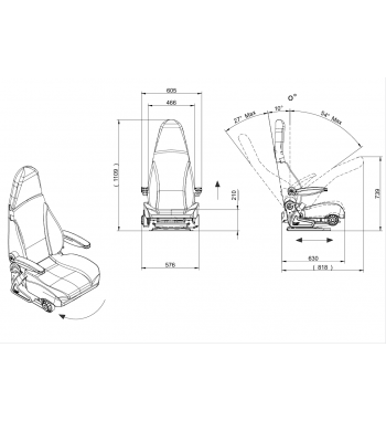 Fotel komfortowy z zintegrowaną obrotnicą Fiat Ducato, Citroen Jumper, Peugeot Boxer 2006- Lewy