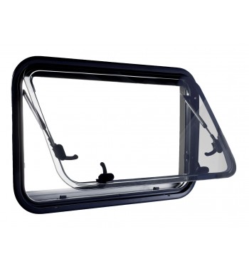 PROFILED WINDOW FOR CAMPERVAN WITH MOSQUITO NET AND ROLLER SHUTTER, transparent, OMEGA 750X465 MM