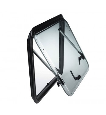 PROFILED WINDOW FOR CAMPERVAN WITH MOSQUITO NET AND ROLLER SHUTTER, transparent, OMEGA 490 x 500 mm