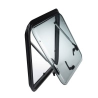 PROFILED WINDOW FOR CAMPERVAN WITH MOSQUITO NET AND ROLLER SHUTTER, transparent, OMEGA 490 x 500 mm