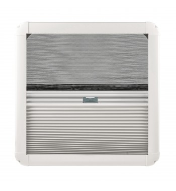 PROFILED WINDOW FOR CAMPERVAN WITH MOSQUITO NET AND ROLLER SHUTTER, transparent, OMEGA 490 x 500 mm